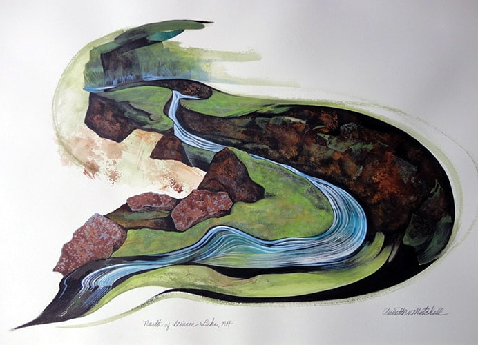 North of Stinson Lake, 31 x 43 inches, sumi ink print, Annette Mitchell